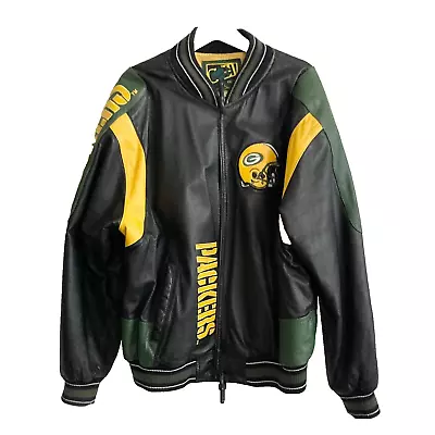 Vintage Large GIII Carl Banks Green Bay Packers Leather Bomber Jacket Mens • $39.99