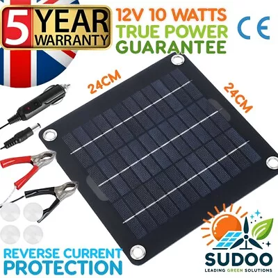 10W 12V Solar Panel Trickle Charger Battery Maintainer Kit Portable Car RV Sudoo • £19.99