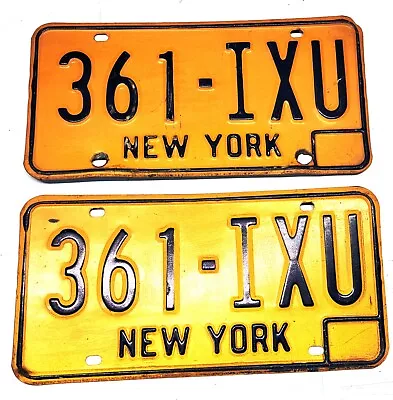 Vintage 1970s Pair New York License Plates Tag # 361-IXU NY USA Blue On Orange • $20.99