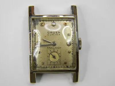 Vintage Gruen Curvex 14k Solid White Gold Diamond Dial Mens Watch - Repair • $385