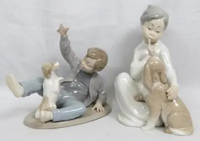 Lot Of 2 Lladro Figurines #4522 Boy With Dog 1970 NAO 0278 Playing With The Dog • $125