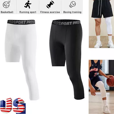 Men One Leg Compression 3/4 Capri Tights Pants Basketball Activewear Base Layer • $12.99