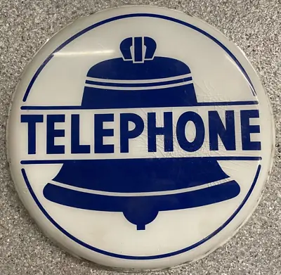 Vintage 22  Blue & White Round Telephone Sign W/ Some Internal Crazing • $85