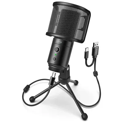 Fifine Technology Condenser Cardioid USB-C Podcast Microphone W/Stand/Pop Filter • $49