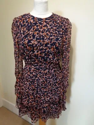 Stevie May Navy Orange And Beige Multi Abstract Print Ruched Dress - Size Small • £50