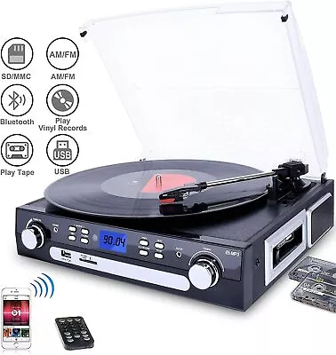 Bluetooth Record Player Turntable With Speakers Stereo LP Vinyl To MP3 Converter • $64.99