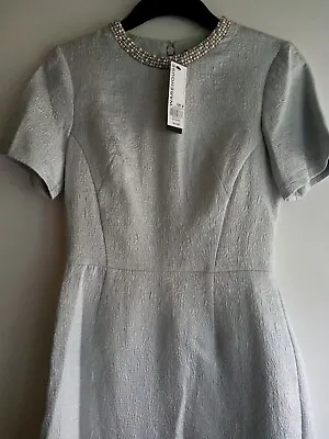 £12.99 • Buy Warehouse Spotlight Silver Embellished Jacquard Shift Dress Size 8 BNWT