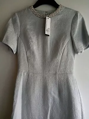 Warehouse Spotlight Silver Embellished Jacquard Shift Dress Size 8 BNWT • £9.99