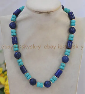 Natural Lapis Lazuli Round Cylinder Gemstone Turquoise Rondelle Beads Necklace • $10.35