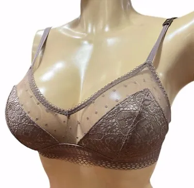 Victorias Secret Sexy Sheer Mesh Lace Unlined Wireless Bralette Medium Taupe New • $19.99