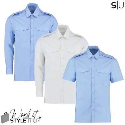 £7.99 • Buy NEW Mens Pilot Shirt Plain Office Work Formal Smart Security Military Epaulettes