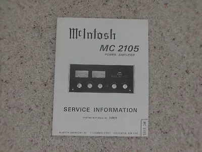 Vintage Original McIntosh MC-2105 Service Manual. Good Condition. • $87.35