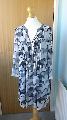 Mint Velvet Tunic Dress UK 12 Grey And White Horse Print Boho Smart Casual • £20