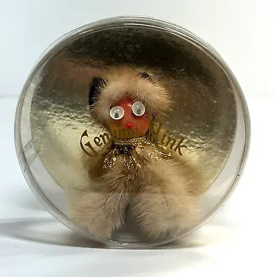 Vintage 1950'S Genuine Mink Animal Brooch Pin Googly Eyes Wood Head Original Box • £22.19