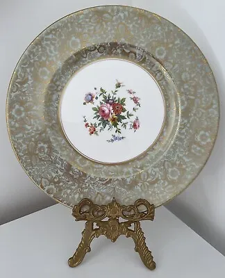 Minton Brocade Green Floral Spray Charger Plate Gilded Dresden Spray Cabinet • £25