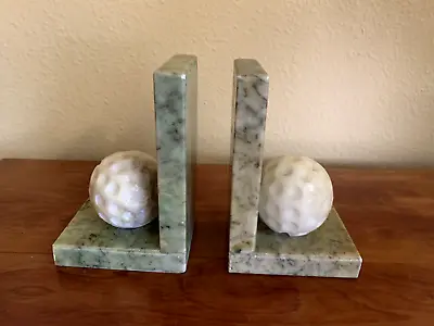 Vintage Set Noymer Real Alabaster Golf Ball Bookend Made Italy Green Marble • $20