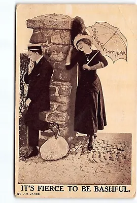 Romance Man Woman With Umbrella Fierce To Be Bashful DB Postcard Vtg Posted 1911 • £16.28