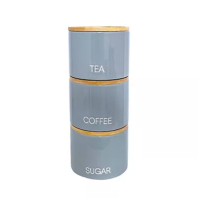 Ceramic Stackable Canister Coffee Tea Sugar Bamboo Lid Kitchen Jar Storage H26cm • £19.99