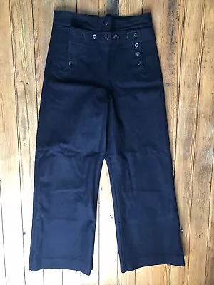 VINTAGE USN Crackerjack 13 BUTTON Broadfall Navy Blue Wool BELL BOTTOM Pants 30 • $35