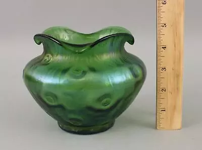 Antique Loetz Creta Czech Bohemian Diaspora Green Iridescent Art Glass Vase NR • $0.99