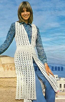 Crochet Pattern Lady's Long Summer Waistcoat/Sleeveless Cardigan. • £1.80