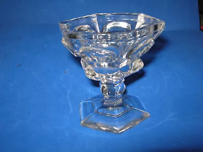 CLEAR GLASS HORIZONTAL FRAMED OVALS PEDESTAL MASTER OPEN SALT CELLAR C1870 • $19.99