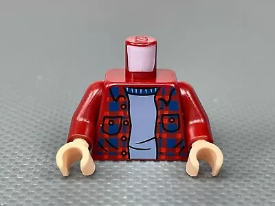 LEGO Minifigure Torso Dark Red Plaid Flannel Shirt Over Sand Blue Sweater Pocket • $8.48