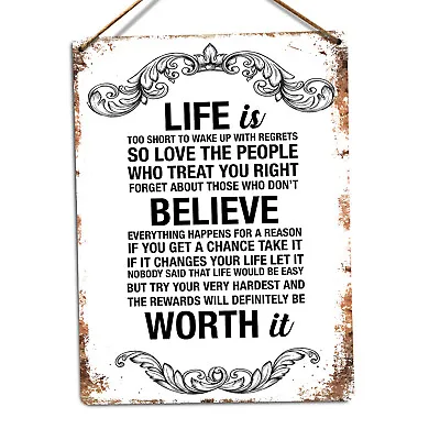 Metal Wall Sign - Life Is Too Short To Wake Up With Regrets - Quote Love Life • £7.85