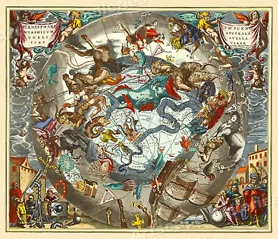 1661 Celestial Map Of The Constellations Historic Vintage Style Map - 16x20 • $12.95