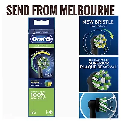 $33.95 • Buy Braun Oral-B Power Toothbrush Cross Action Refills 3 Pack Brush Midnight Black