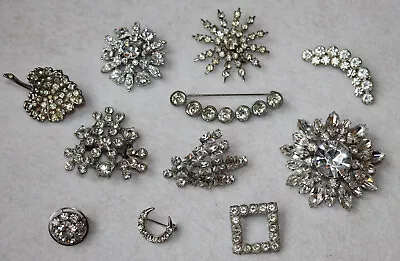 Lot Of 11 Vintage To Modern Rhinestone Brooches Pins Fashion Jewelry • $40