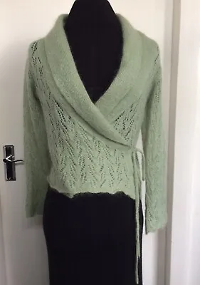 £18 • Buy Marks & Spencer UK10 Light Green Loose Fancy Knit Mohair Mix Wrap-over Cardigan