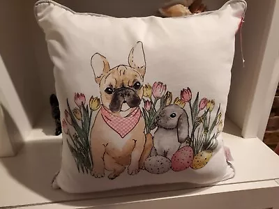 $44.95 • Buy Issac Mizrahi New York Throw Pillow French Bulldog  And Rabbit