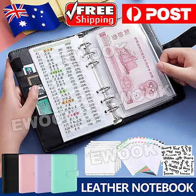 A6 PU Leather Notebook Binder Budget Planner Organizer Cover Cash Pockets Sheets • $14.95