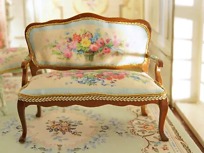 1:12 Beautiful Floral Bouquet Aubusson Design Miniature Dollhouse Wooden Chair • $47.99