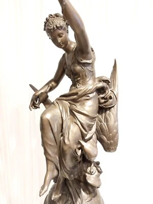 $2799 • Buy Antique 45´´ Hebe & Eagle Spelter Sculpture Statue French Figural Lamp Signed