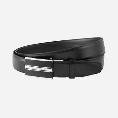 Montblanc Black Leather Belt 30mm & Silver/Black Sliding Plate Buckle (118421) • $325