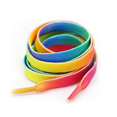 Rainbow Shoe Laces No Elasticity Flat Shoelace Shoe Athletic String Lace DIY • £2.39
