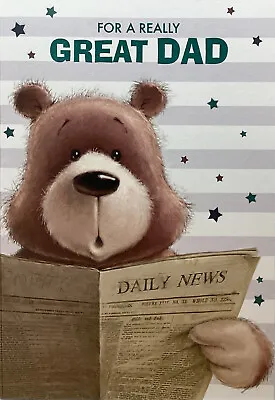 DAD BIRTHDAY GREETING CARD CUTE BEAR READING THE NEWSPAPER 7”x5” FREE P&P • £1.99