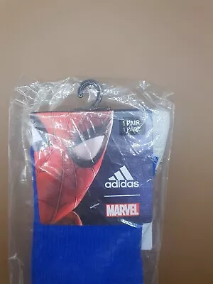 $20 • Buy Adidas Socks Marvel 1 Pair Spiderman Blue Size 5 - 6 Kids Chaussettes 