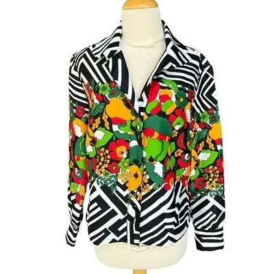 Vintage Lanvin I. Magnin Geometric Floral Button Front Blouse Mod Flowers Medium • $149.95