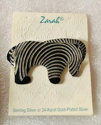 Zarah Enamel Over 925 Sterling Silver Pin Animal Brooch - Abstract Zebra On Card • $34.95