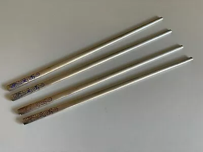 Vintage Two Pairs Chinese Sterling Silver & Enamel Decorated Chopsticks • $111.98