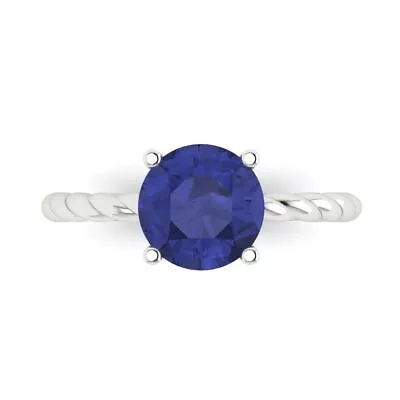 2ct Round Tanzanite Solid 18k White Gold Solitaire Statement Wedding Bridal Ring • £463.93