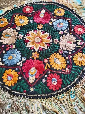 Vintage Amazing Hungarian Matyo Silk Embroidery Tablecloth  Textile Fabric 591 • $140