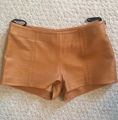MAGGIE WARD Camel Tan Brown Genuine Leather Hot Pants Short Shorts $265 Size 4 • $99