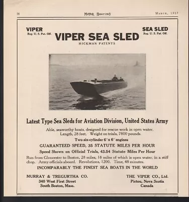 1917 Viper Sea Sled Motor Boat Nautical Wood Speed Sport Runabout Boston  A20872 • $24.95