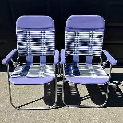 Vintage Vinyl Jelly Tube Chairs (Set Of 2) Purple & White Folding Metal Frames • $49.95