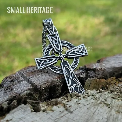 Stainless Steel Irish Celtic Cross Necklace Norse Viking Knot Large Pendant Men • $20.50