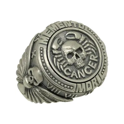 Cancer Skull Zodiac Biker Men's Masonic Sterling Silver Ring Memento Mori  • $133.50